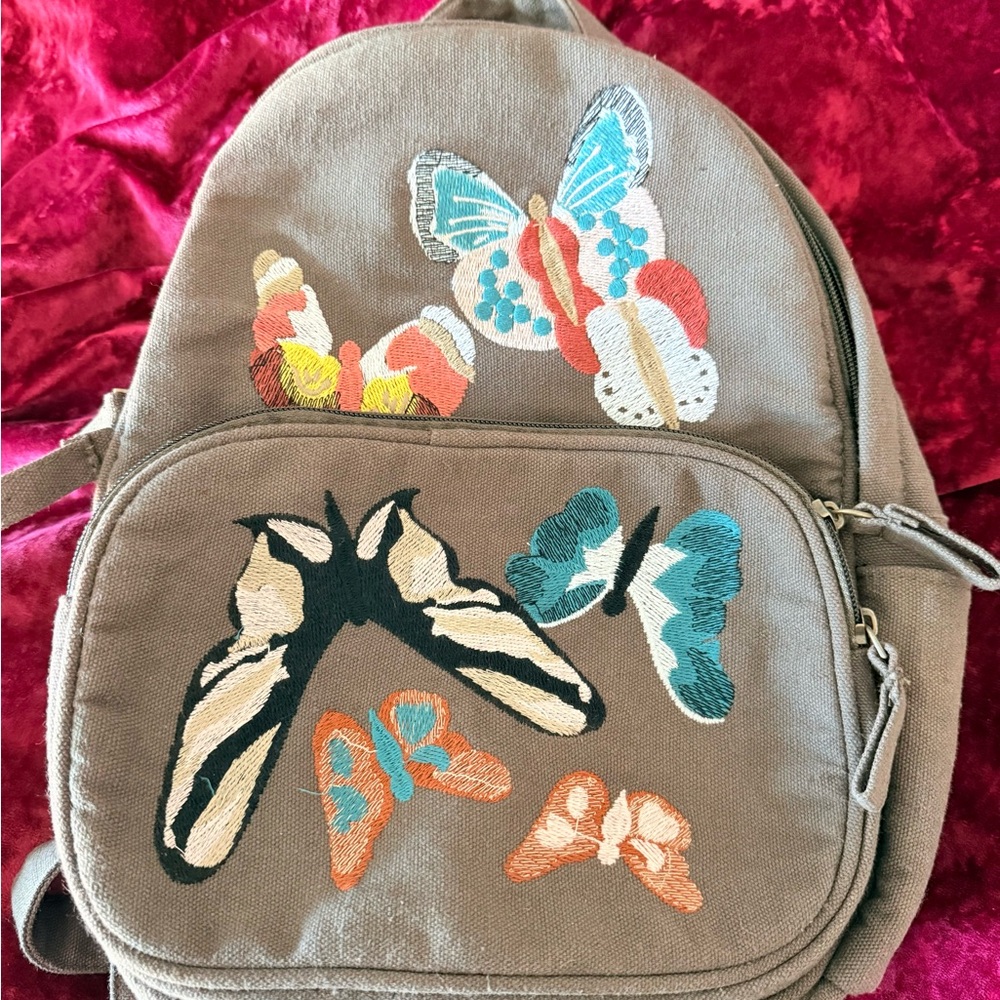 EARTHBOUND Butterfly Embroidered Tan Backpack